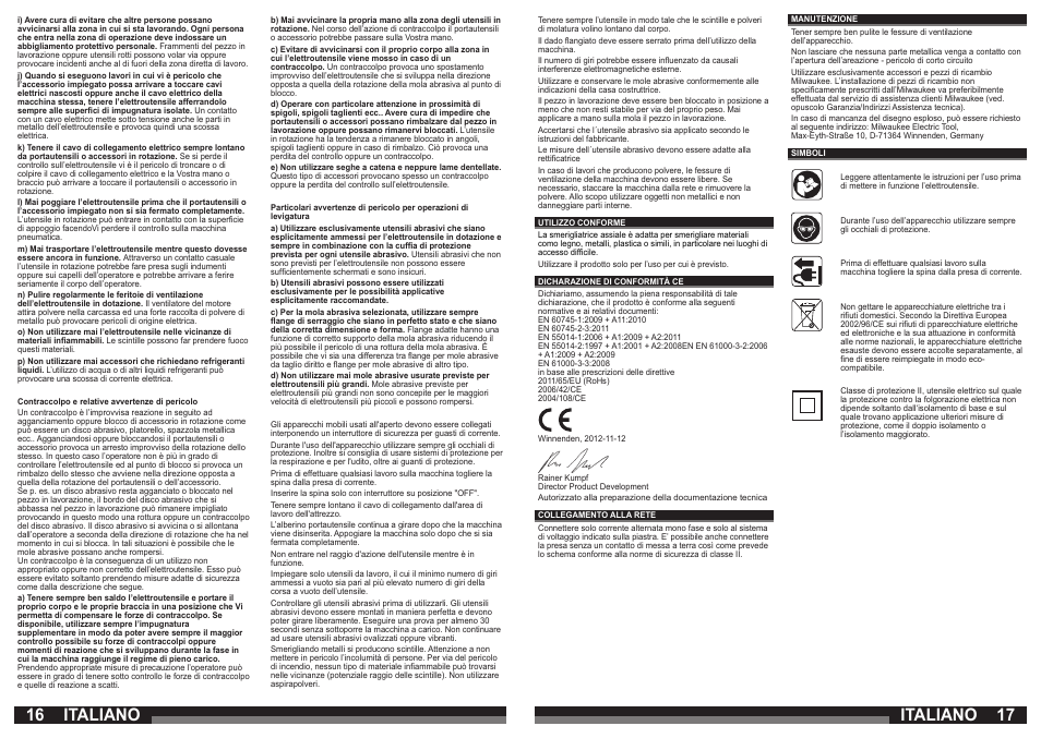 16 17 italiano, Italiano | Milwaukee DG 7 E User Manual | Page 9 / 45