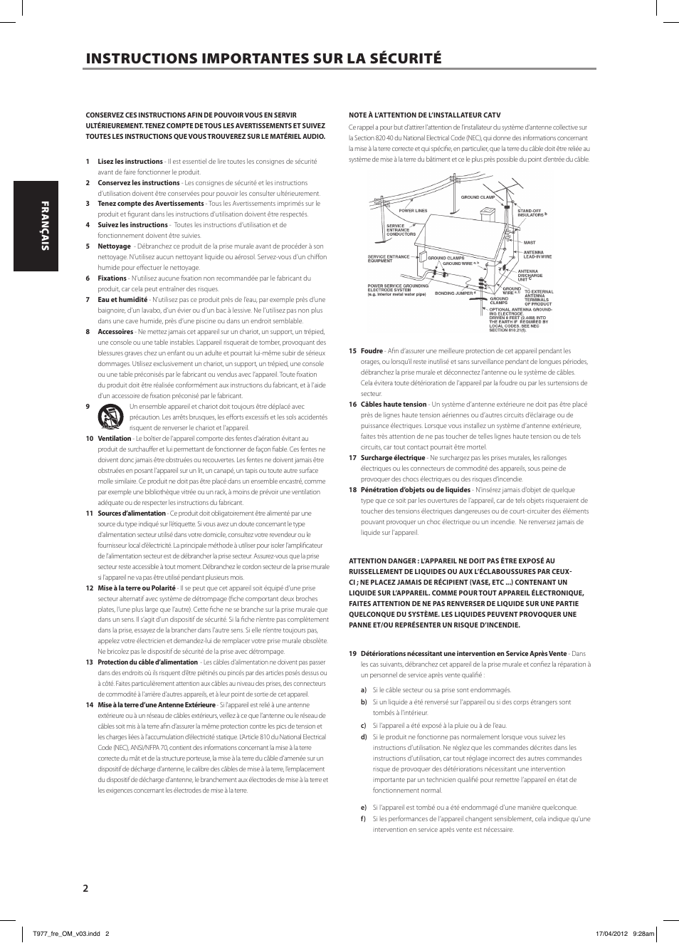 T977_fre_om_v03, Instructions importantes sur la sécurité | NAD T 977 User Manual | Page 10 / 66