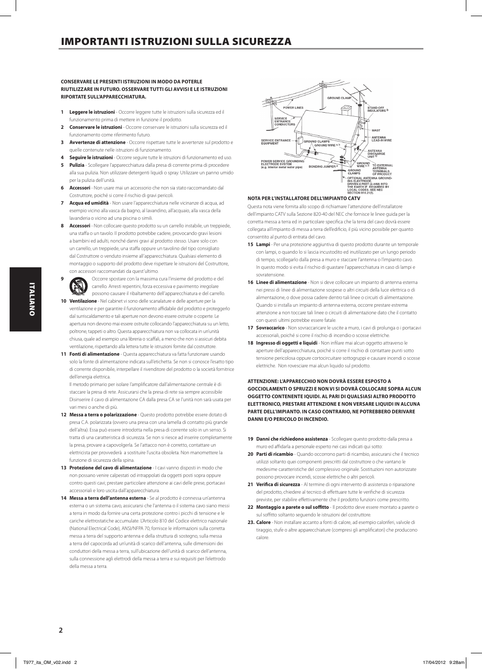 T977_ita_om_v02, Importanti istruzioni sulla sicurezza | NAD T 977 User Manual | Page 26 / 66
