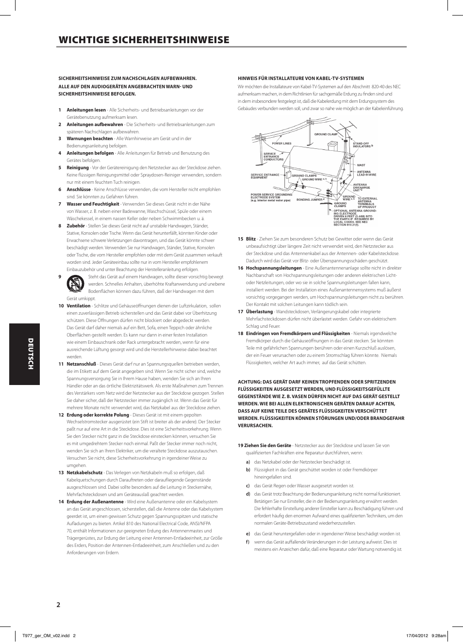 T977_ger_om_v02, Wichtige sicherheitshinweise | NAD T 977 User Manual | Page 34 / 66