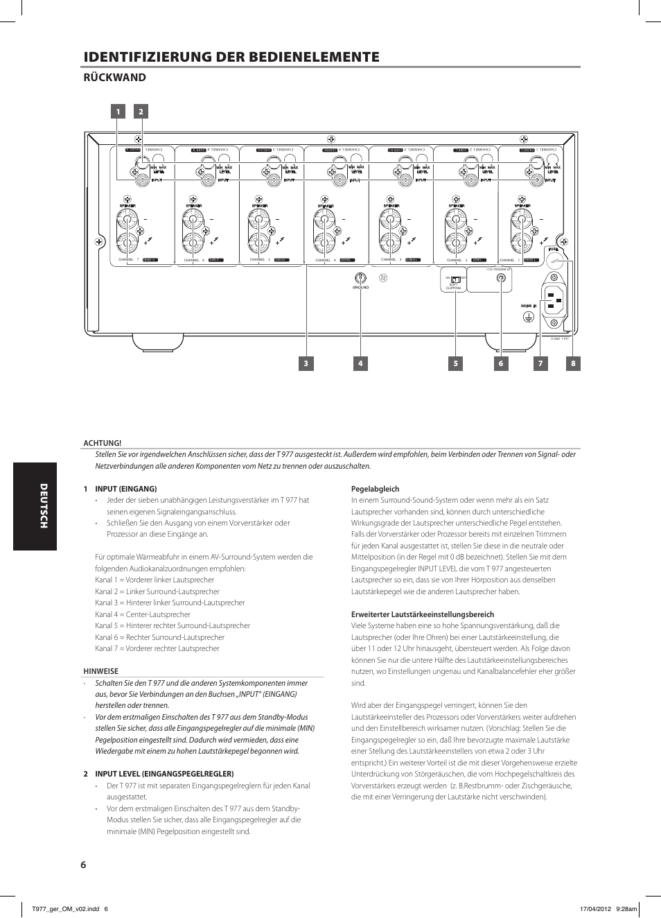 Identifizierung der bedienelemente, Rückwand | NAD T 977 User Manual | Page 38 / 66