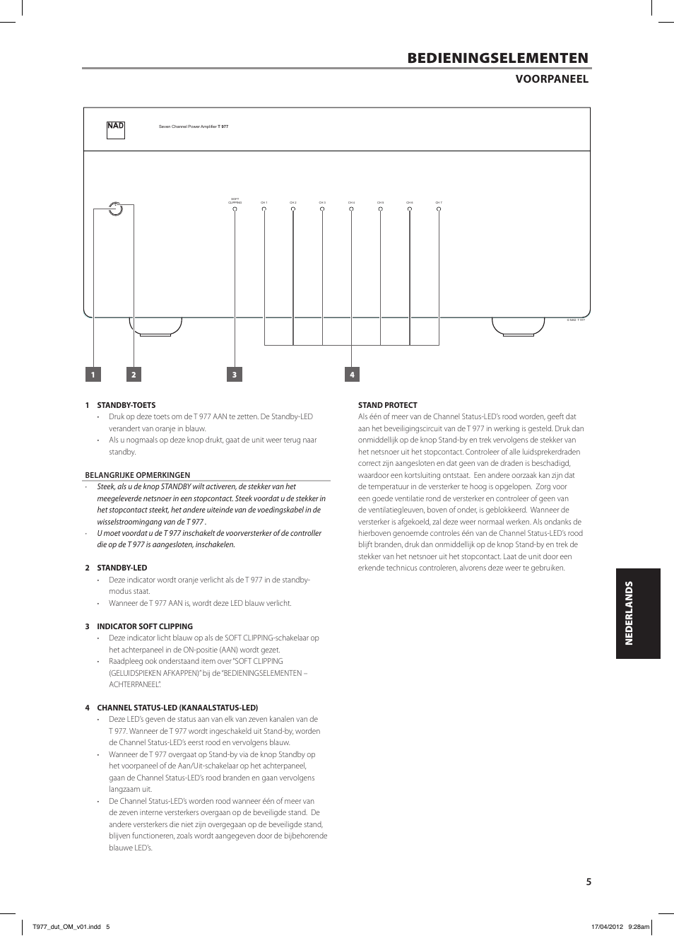 Bedieningselementen, Voorpaneel | NAD T 977 User Manual | Page 45 / 66