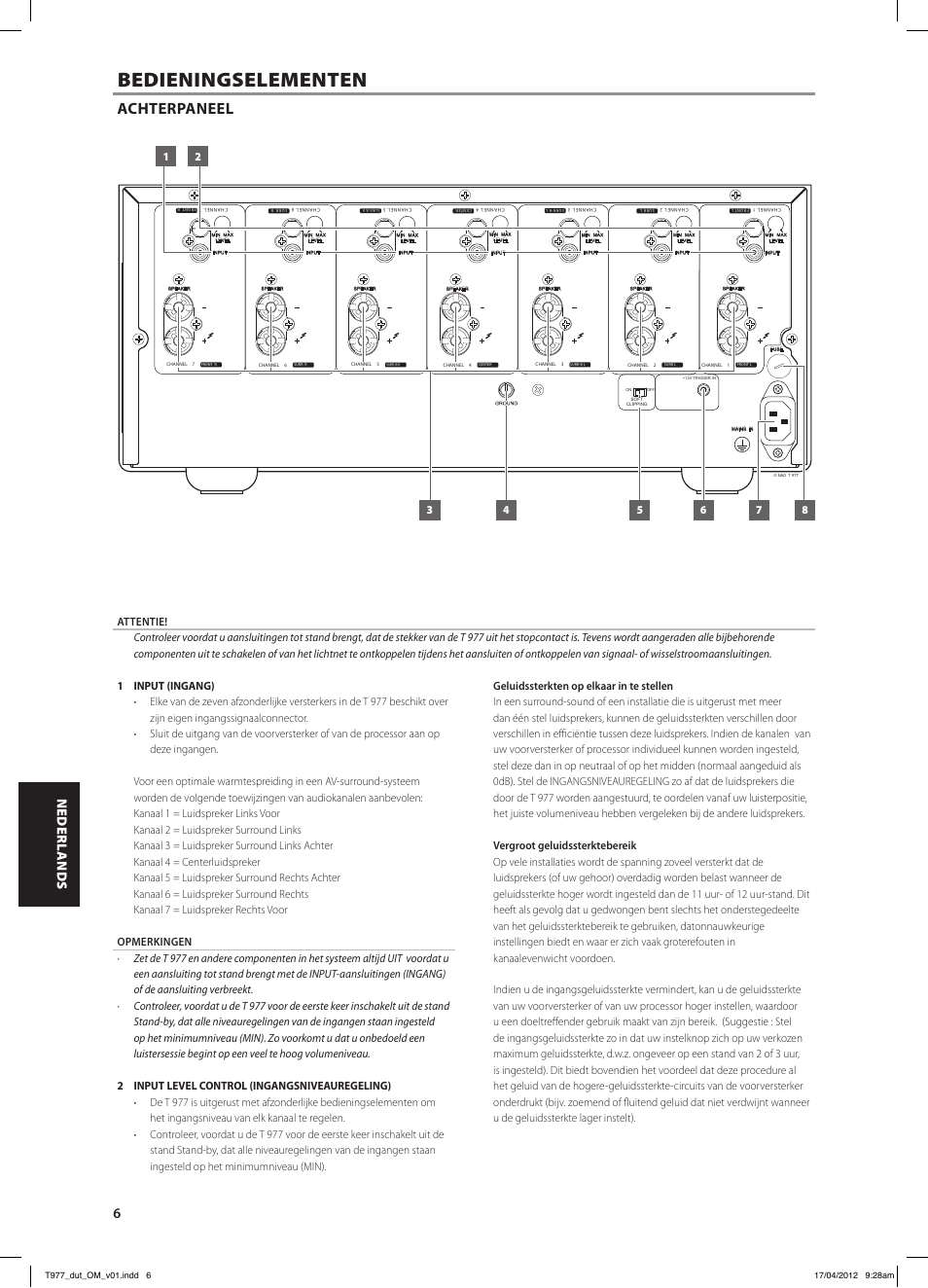 Bedieningselementen, Achterpaneel | NAD T 977 User Manual | Page 46 / 66