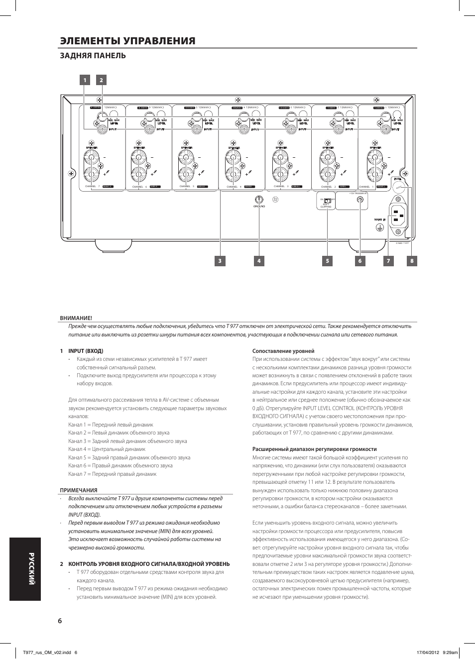 Элементы управления, Задняя панель | NAD T 977 User Manual | Page 62 / 66
