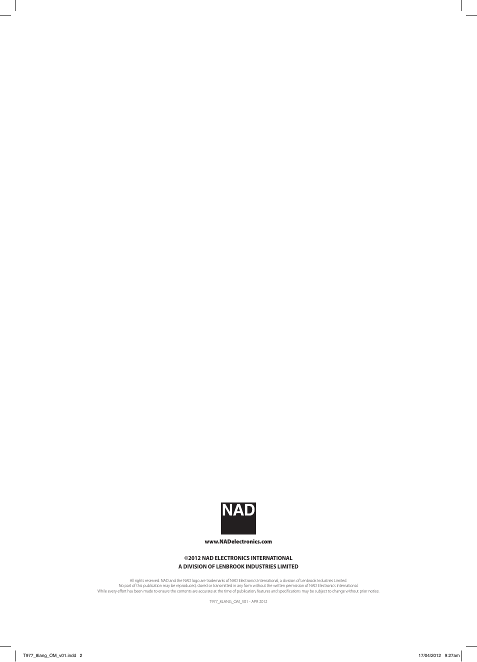 NAD T 977 User Manual | Page 66 / 66