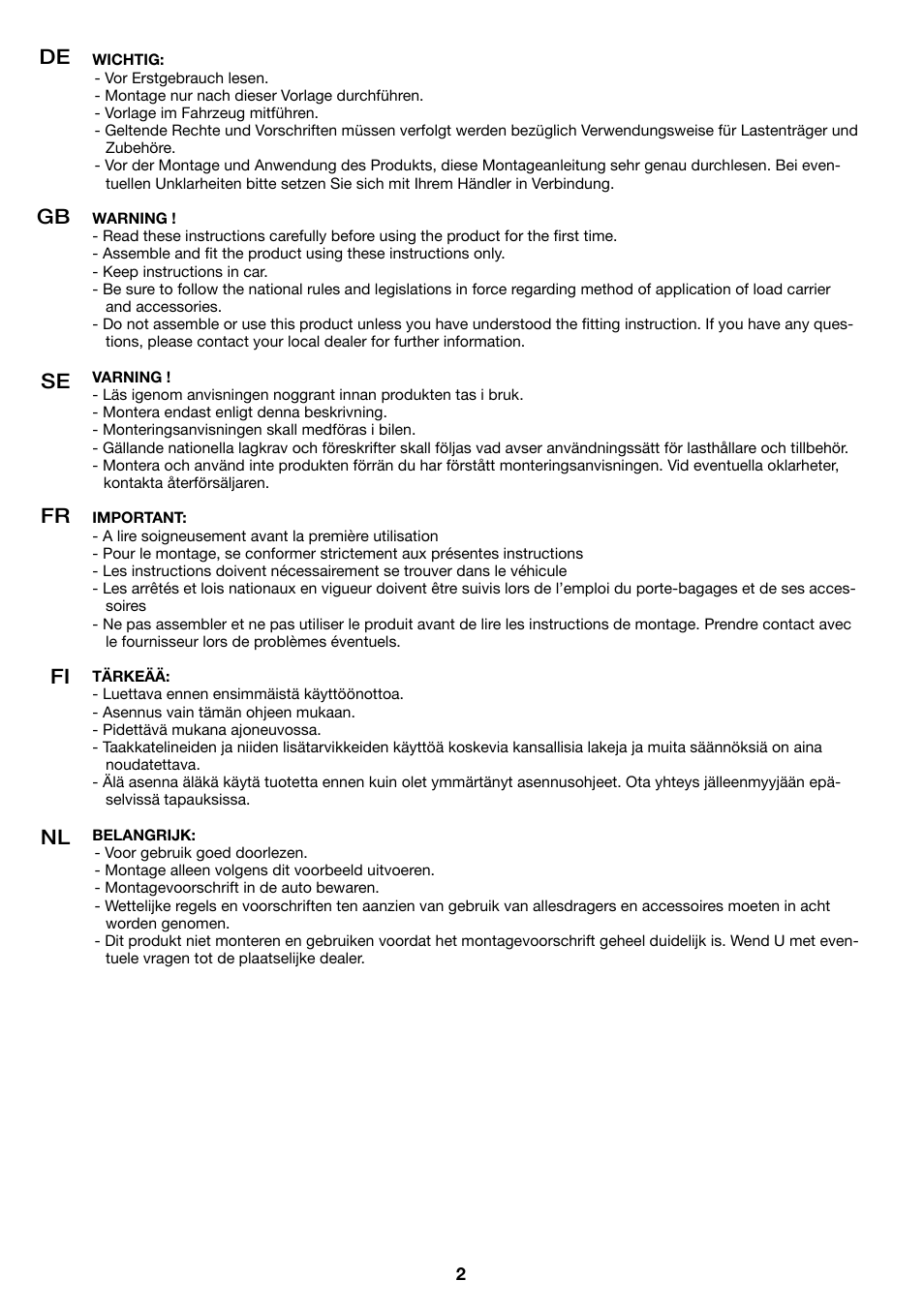 De gb se fr fi | SsangYong Mont Blanc Barracuda 2in1 User Manual | Page 2 / 20