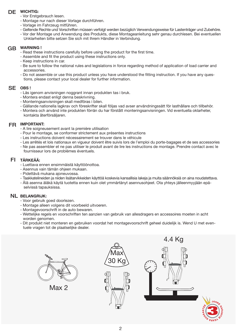 De gb se fr fi | SsangYong Mont Blanc Quickball User Manual | Page 2 / 12