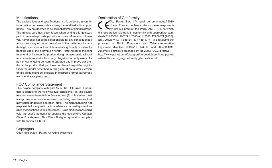 Parrot ASTEROID Classic User Manual | Page 12 / 80