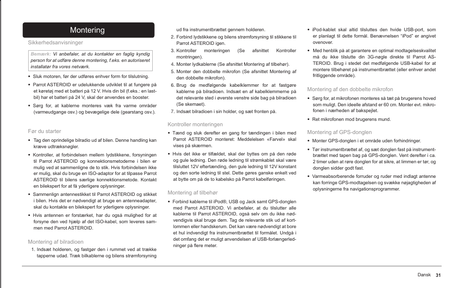 Montering | Parrot ASTEROID Classic User Manual | Page 31 / 80