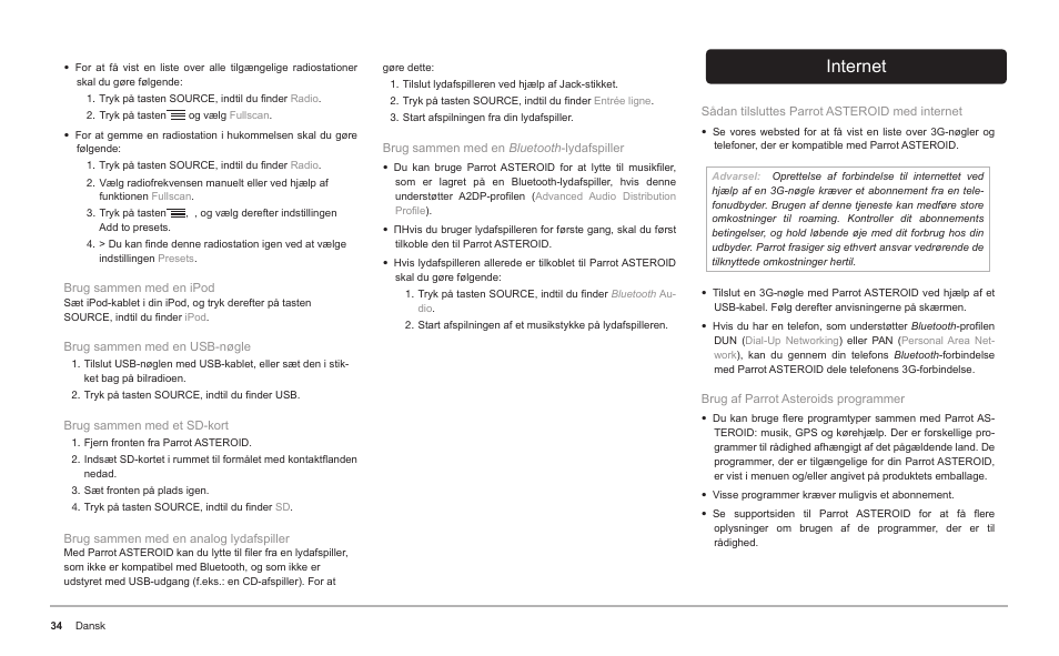 Internet | Parrot ASTEROID Classic User Manual | Page 34 / 80