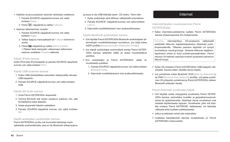 Internet | Parrot ASTEROID Classic User Manual | Page 42 / 80