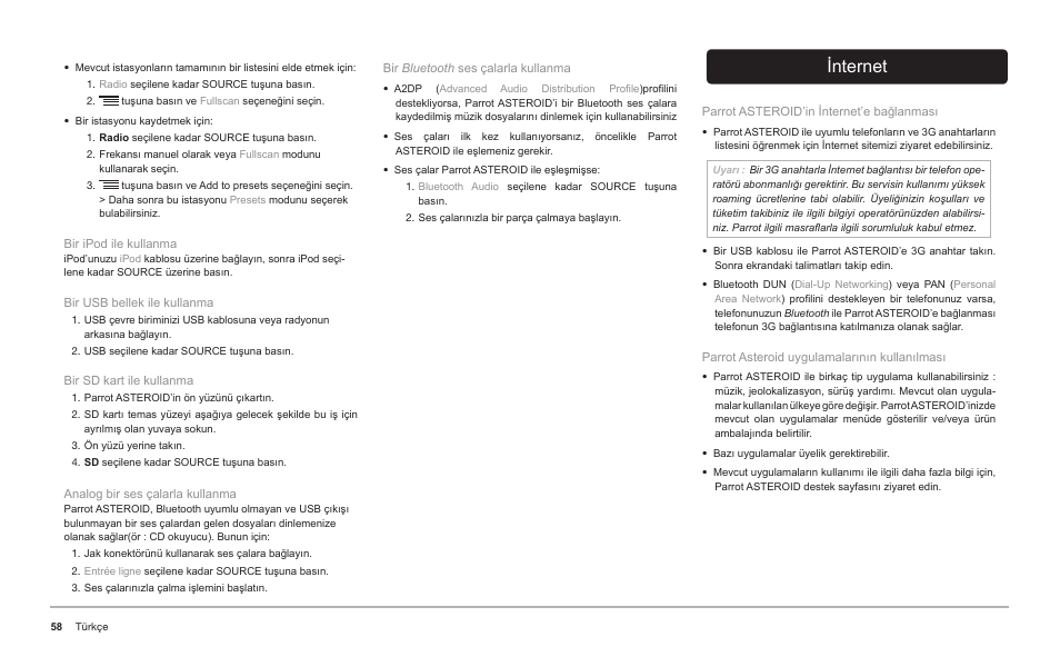 Internet | Parrot ASTEROID Classic User Manual | Page 58 / 80