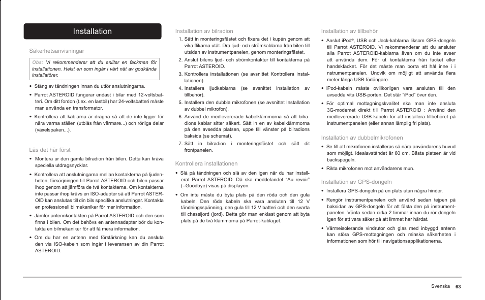 Installation | Parrot ASTEROID Classic User Manual | Page 63 / 80