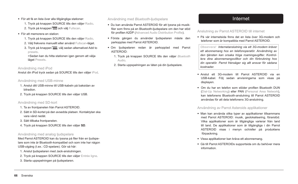 Internet | Parrot ASTEROID Classic User Manual | Page 66 / 80