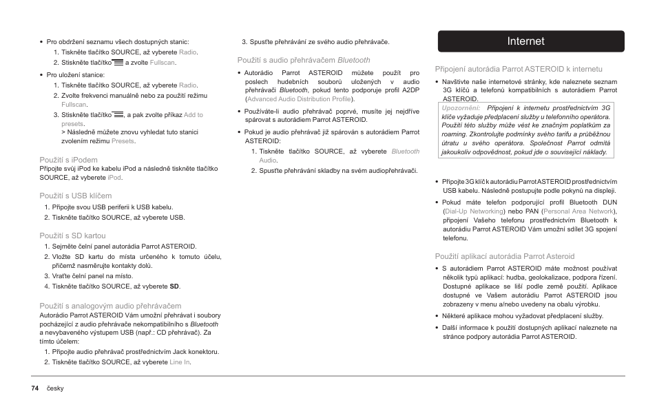 Internet | Parrot ASTEROID Classic User Manual | Page 74 / 80