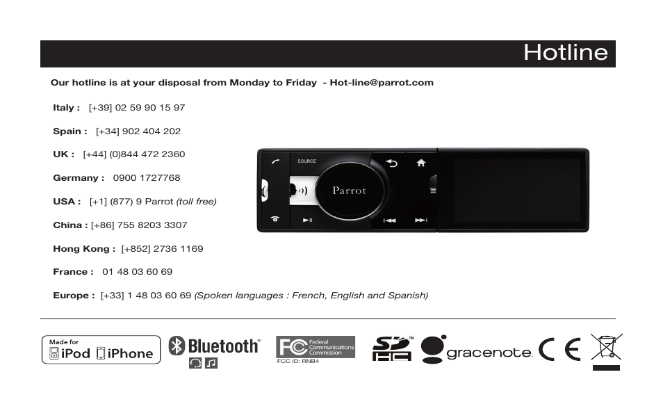 Hotline | Parrot ASTEROID Classic User Manual | Page 79 / 80