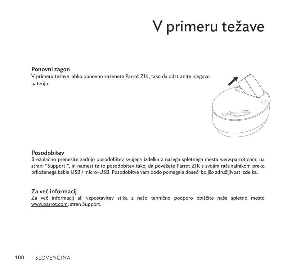 V primeru težave | Parrot Zik User Manual | Page 100 / 104