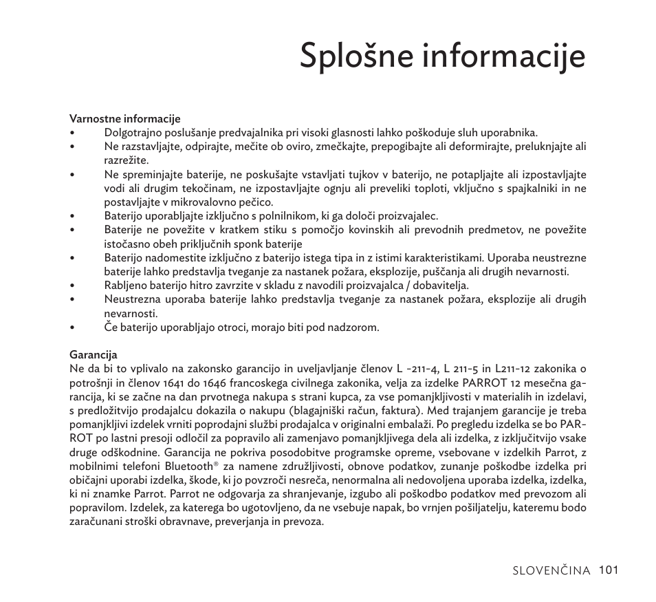 Splošne informacije | Parrot Zik User Manual | Page 101 / 104