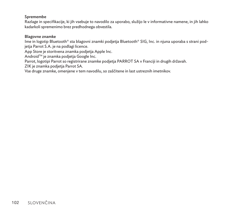 Parrot Zik User Manual | Page 102 / 104