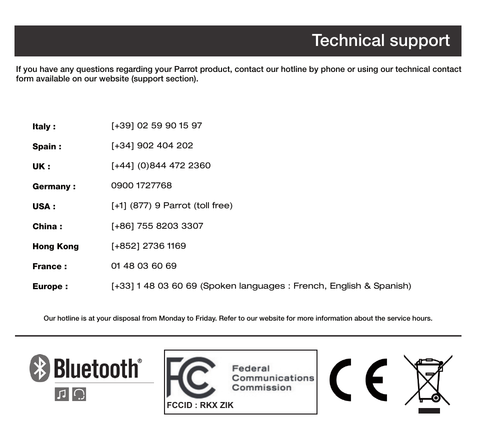 Technical support | Parrot Zik User Manual | Page 103 / 104