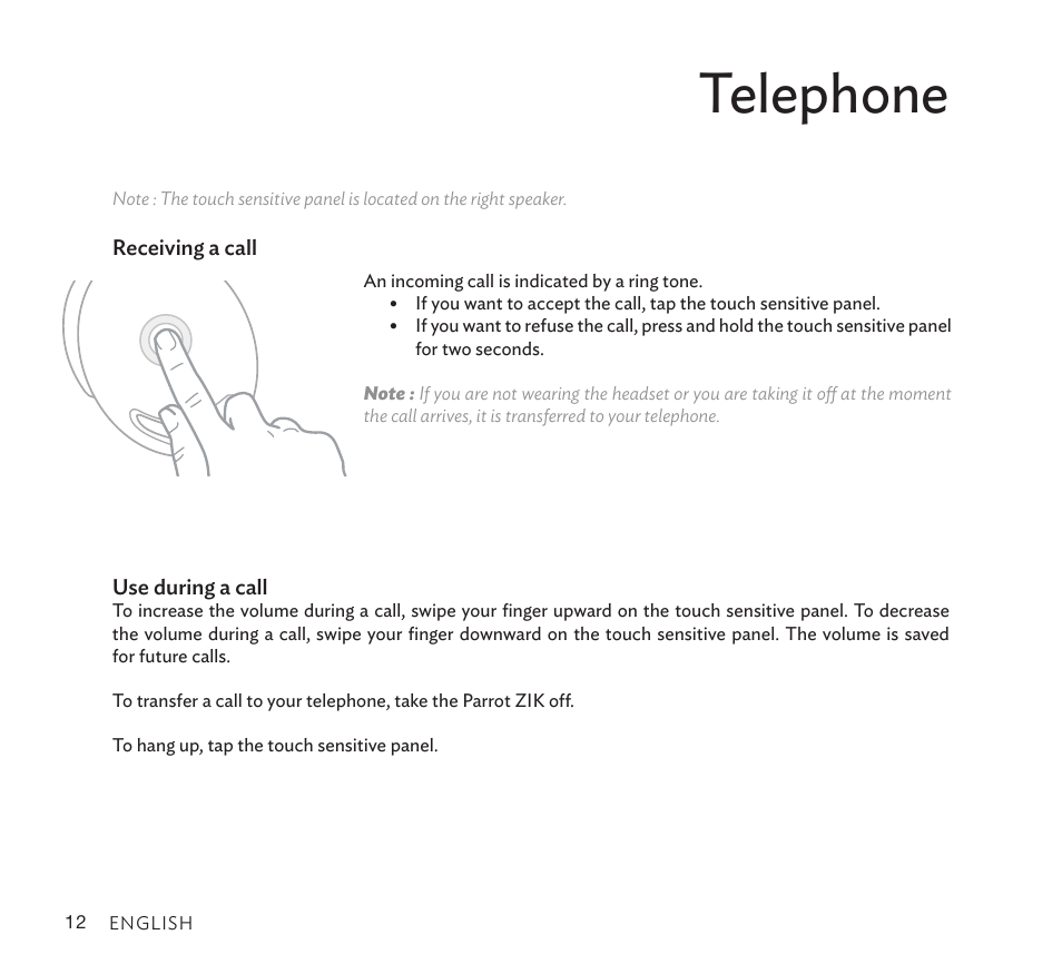 Telephone | Parrot Zik User Manual | Page 12 / 104