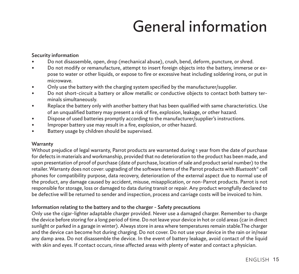 General information | Parrot Zik User Manual | Page 15 / 104