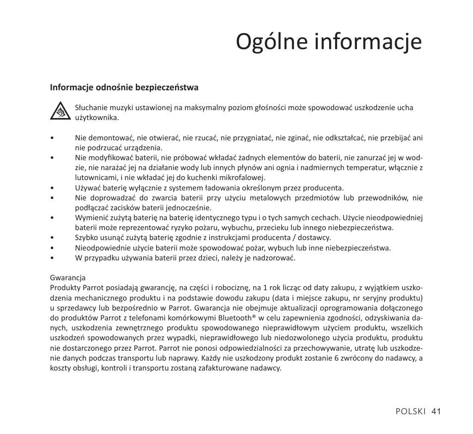 Ogólne informacje | Parrot Zik User Manual | Page 41 / 104