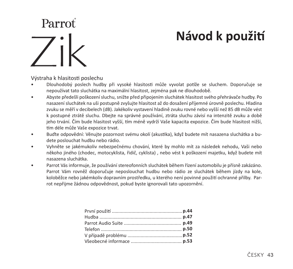 Návod k použití | Parrot Zik User Manual | Page 43 / 104