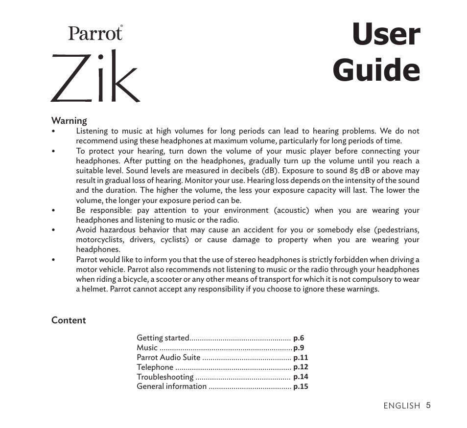 User guide | Parrot Zik User Manual | Page 5 / 104