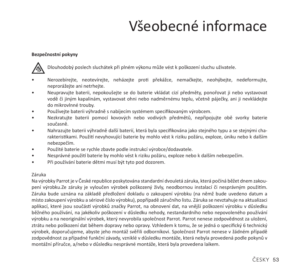 Všeobecné informace | Parrot Zik User Manual | Page 53 / 104