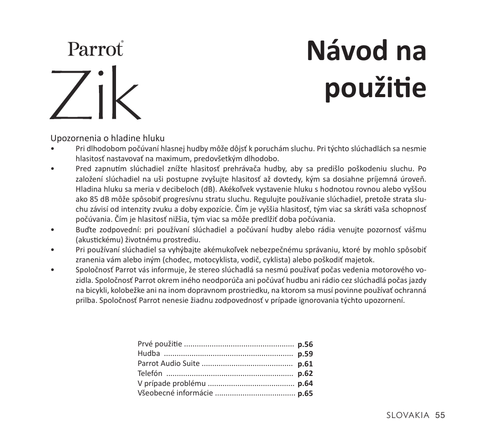 Návod na použitie | Parrot Zik User Manual | Page 55 / 104