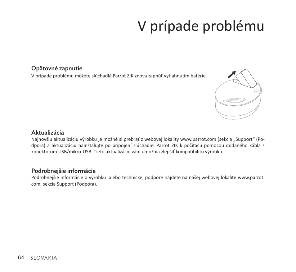 V prípade problému | Parrot Zik User Manual | Page 64 / 104