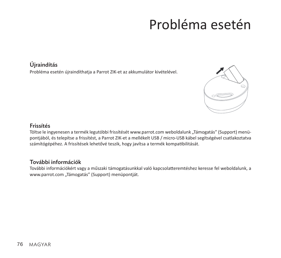 Probléma esetén | Parrot Zik User Manual | Page 76 / 104