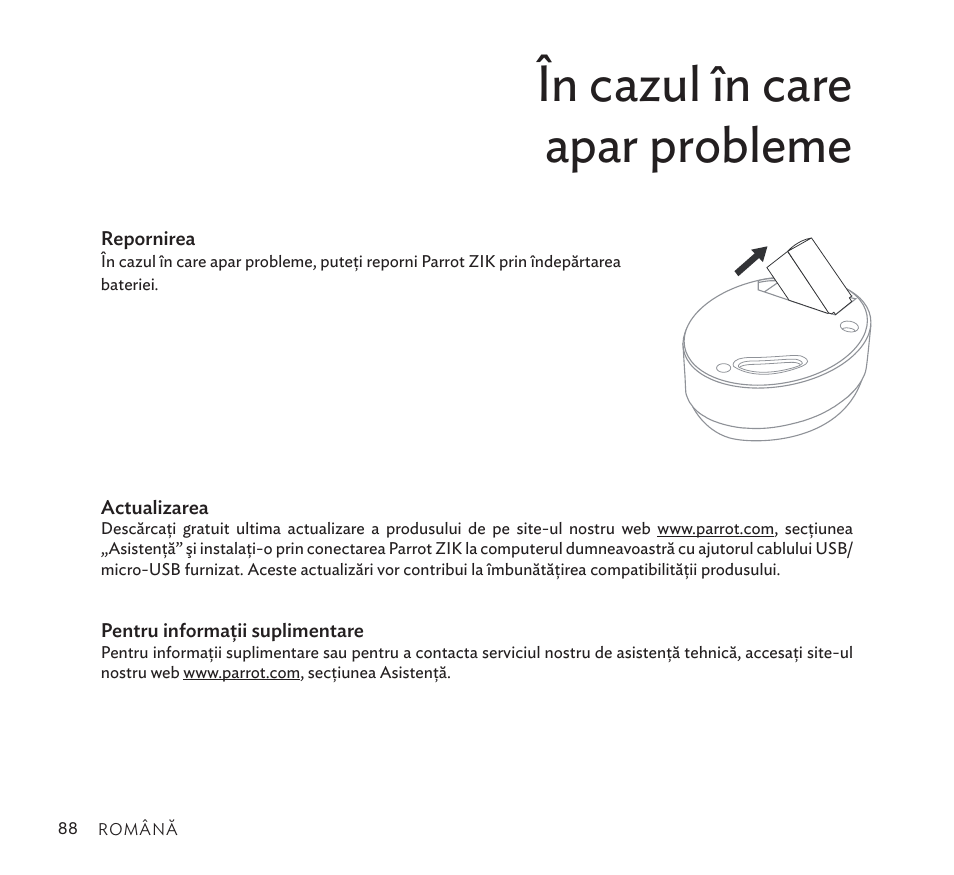 În cazul în care apar probleme | Parrot Zik User Manual | Page 88 / 104