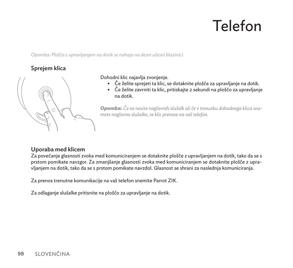 Telefon | Parrot Zik User Manual | Page 98 / 104