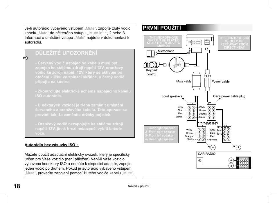 Důležité upozornění, První použití | Parrot CK3000 Evolution User Manual | Page 18 / 48