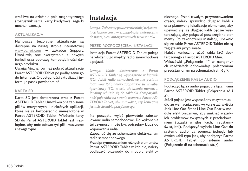 Instalacja | Parrot ASTEROID Tablet User Manual | Page 106 / 152