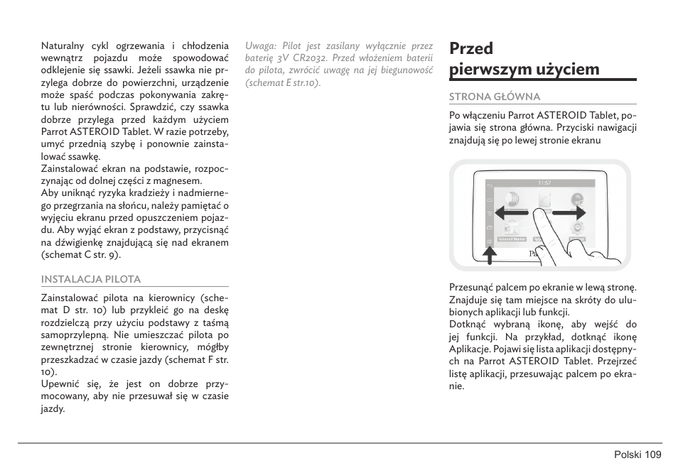 Przed pierwszym użyciem | Parrot ASTEROID Tablet User Manual | Page 109 / 152