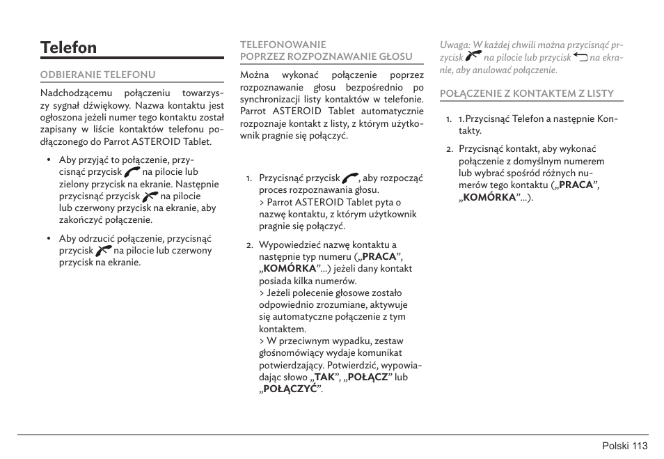 Telefon | Parrot ASTEROID Tablet User Manual | Page 113 / 152