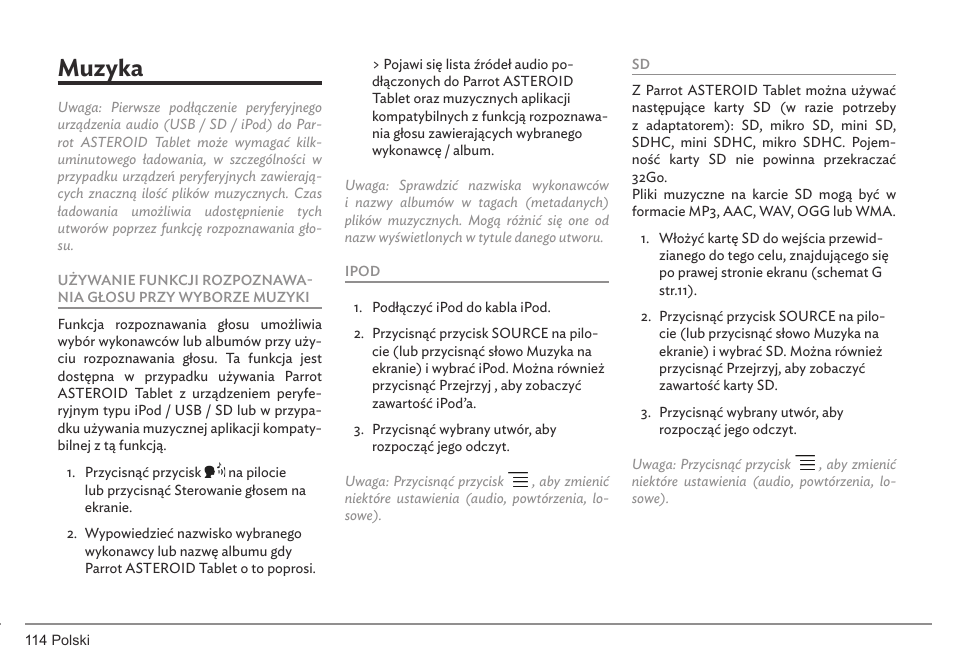 Muzyka | Parrot ASTEROID Tablet User Manual | Page 114 / 152