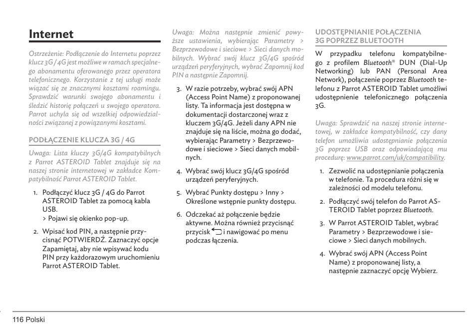 Internet | Parrot ASTEROID Tablet User Manual | Page 116 / 152