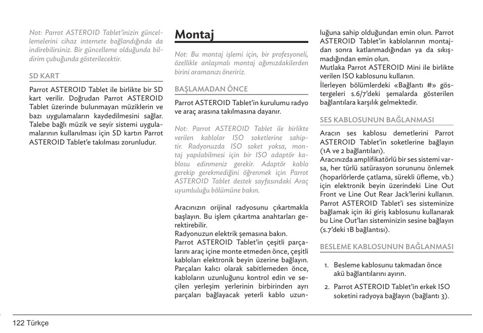 Montaj | Parrot ASTEROID Tablet User Manual | Page 122 / 152