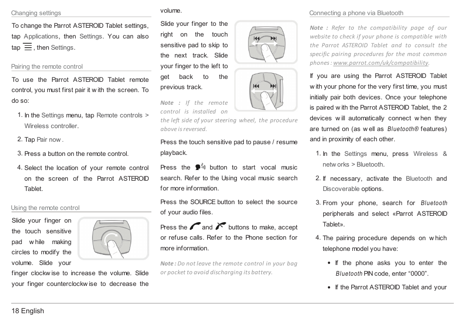 Parrot ASTEROID Tablet User Manual | Page 18 / 152