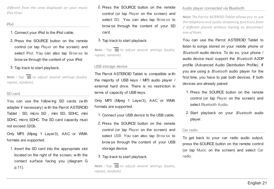 Parrot ASTEROID Tablet User Manual | Page 21 / 152