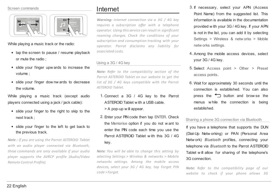 Internet | Parrot ASTEROID Tablet User Manual | Page 22 / 152