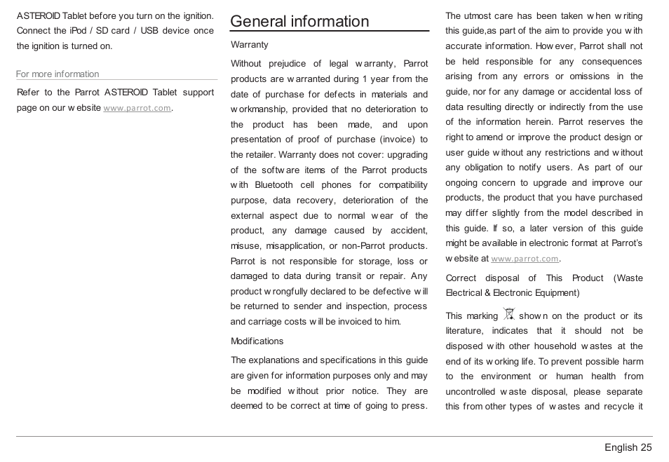 General information | Parrot ASTEROID Tablet User Manual | Page 25 / 152