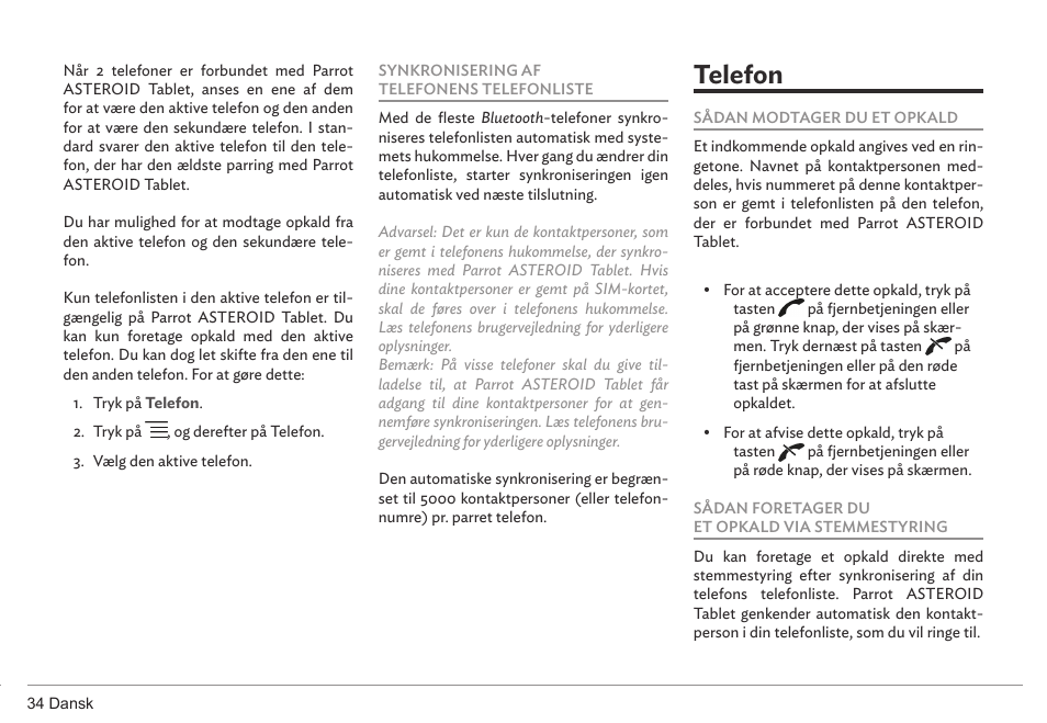 Telefon | Parrot ASTEROID Tablet User Manual | Page 34 / 152