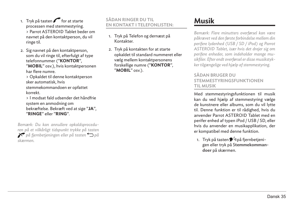 Musik | Parrot ASTEROID Tablet User Manual | Page 35 / 152