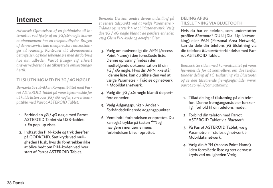 Internet | Parrot ASTEROID Tablet User Manual | Page 38 / 152