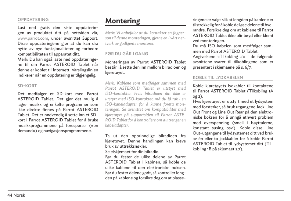 Montering | Parrot ASTEROID Tablet User Manual | Page 44 / 152